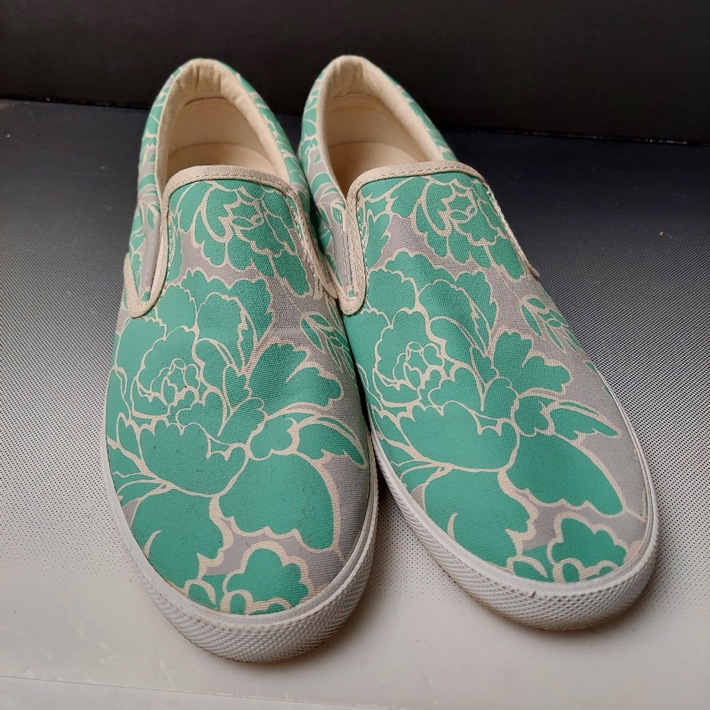 Bucketfeet floral teal green gray slip-on sneakers  10m